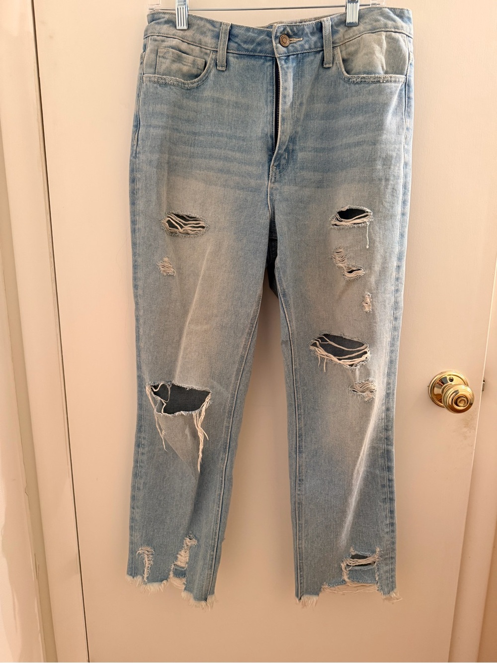 Flying Monkey Light Blue Distressed Straight Leg Jeans